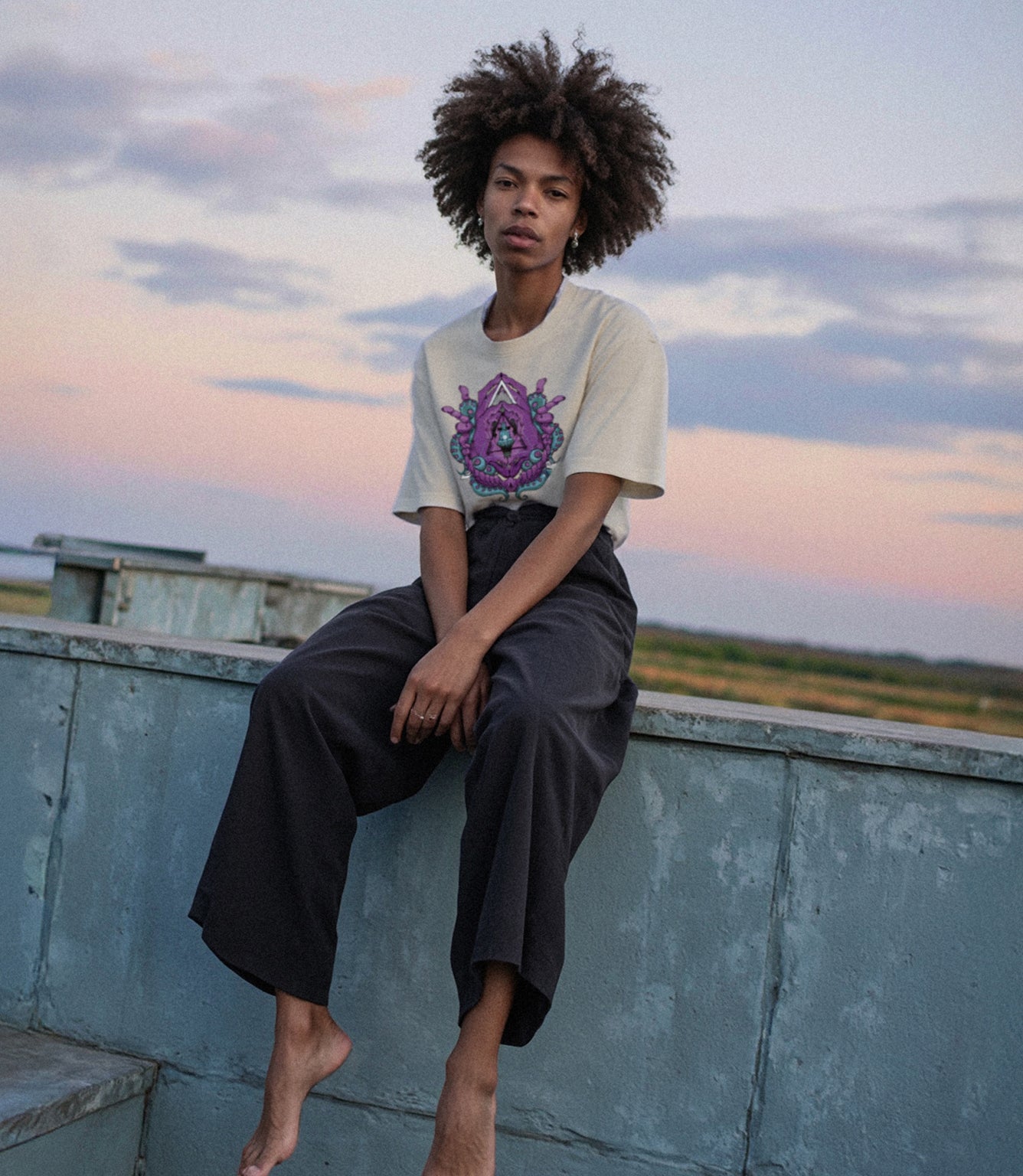【和紙素材】サイケデリック座禅プリントTシャツ