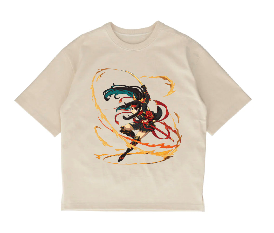 【和紙素材】サムライ女子プリントTシャツ
