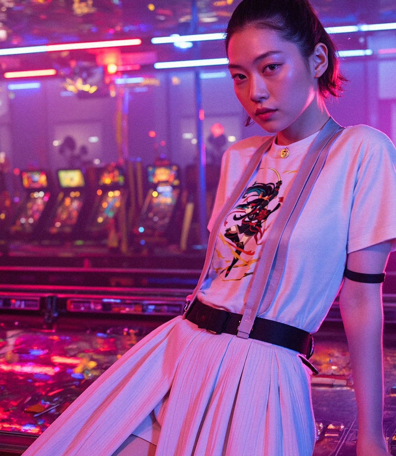 【和紙素材】サムライ女子プリントTシャツ
